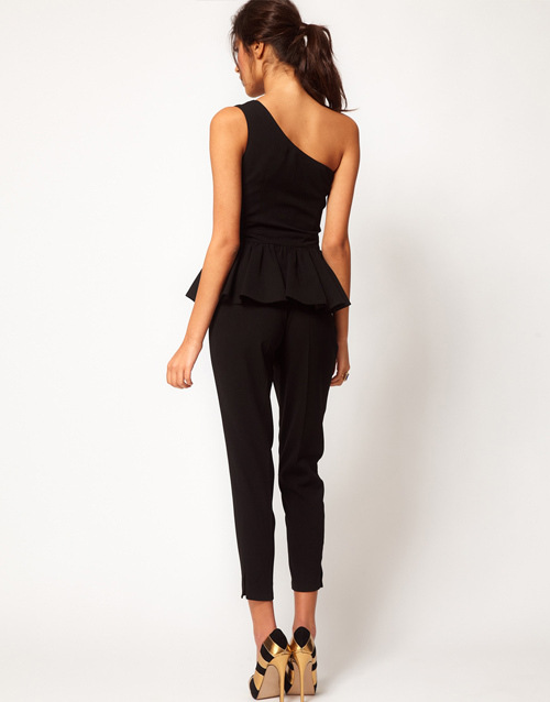 F2333 Elegant Oblique Shoulder Flouncing Jumpsuit